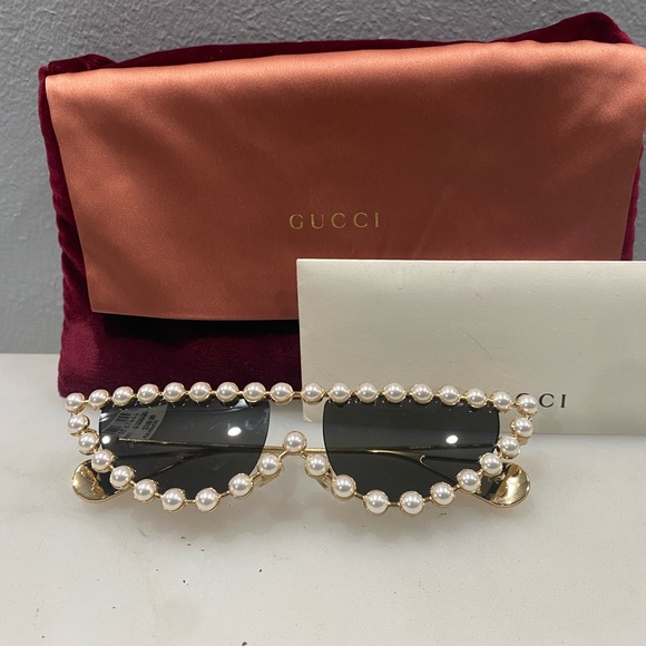 Gucci Women's Simulated Pearl Embellished Cat Eye Sunglasses  53mm - Picture 9 of 11
